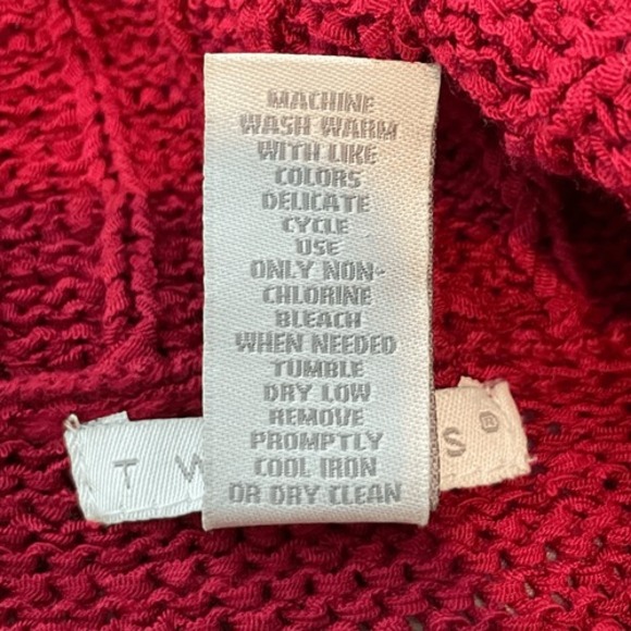 Tweeds Waterfall Cardigan Sweater Red Open Knit Long‎ Sleeve Yoke Collar XL - Picture 7 of 8